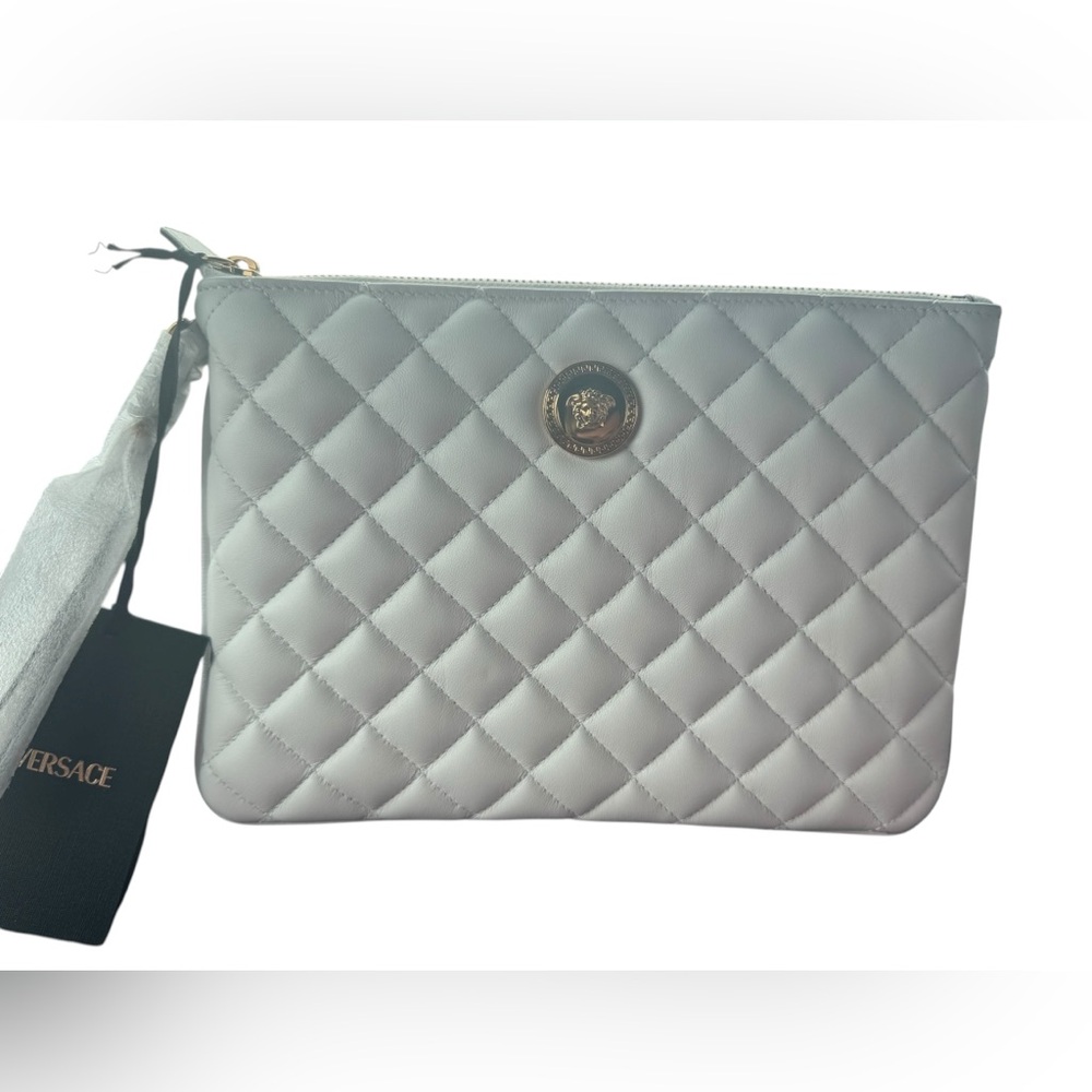 Versace Quilted Leather Clutch/Wristlet NWT and COA